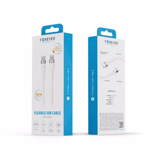 Forever Flexible kaapeli USB-C - USB-C 2,0 m 100W valkoinen