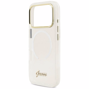 Guess IML Gradient Script Metal MagSafe Suojakuori iPhone 17 Pro:lle - Valkoinen