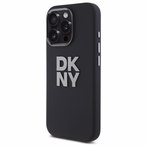 DKNY Liquid Silikoninen Metal Logo iPhone 16 Pro:lle Suojakuori - Musta