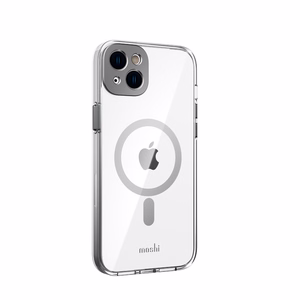 Moshi iGlaze suojakuori iPhone 14 Plus -laitteelle, MagSafe-yhteensopiva, läpinäkyvä Meteorite Gray -yksityiskohdilla