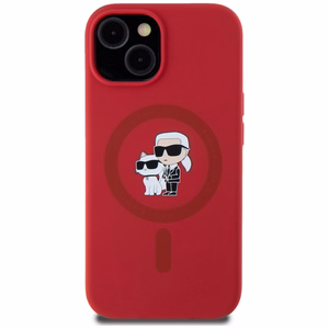 Karl Lagerfeld Silicone Karl&Choupette Heads Ring MagSafe iPhone 15 Case - Red