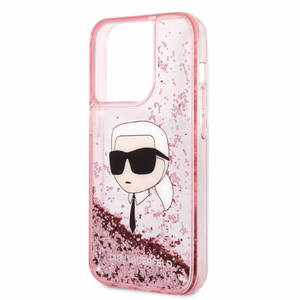 Karl Lagerfeld Glitter Karl's Head suojakuori iPhone 14 Pro:lle - vaaleanpunainen