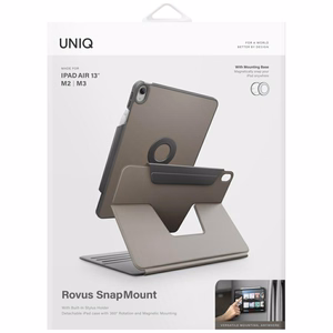 Uniq Rovus Snapmount Magneettinen 360 pyörivä irrotettava Suojakuori iPad Air 13 2024 / 2025 - harmaa