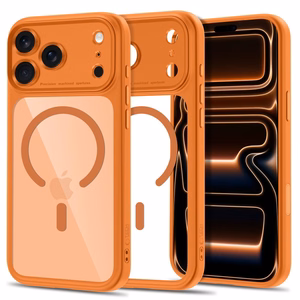Tech-Protect MagPeak MagSafe CC suojakuori malleille iPhone 18 Pro / 17 Pro, läpinäkyvä oranssi