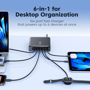 Tech-Protect DC240W-GaN latausasema 6 porttia 4 x USB-C 2 x USB-A 240W QC3.0 - musta