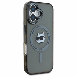 Karl Lagerfeld IML Metal Choupette Head MagSafe iPhone 16 Plus Suojakuori - Musta