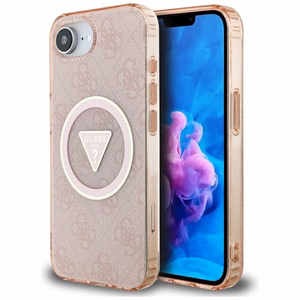 Guess IML Metal Glitter 4G Circle Triangle MagSafe case for iPhone 16e - pink