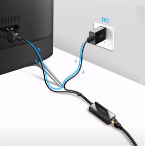 Ugreen 30985 ulkoinen verkkokortti Chromecastille, micro USB / USB-A -liittimillä, 100 Mb/s, 1 m, musta