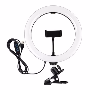 LED-rengasvalaisin 26cm puhelimen pidikkeellä ja kiinnitysklipsillä, USB