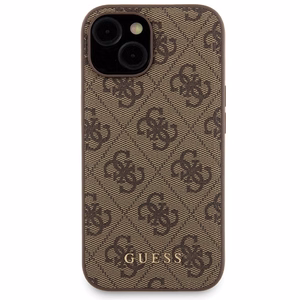 Guess 4G Metal Logo Suojakuori-setti iPhone 15:lle + 5000mAh MagSafe Varavirtalähde - ruskea