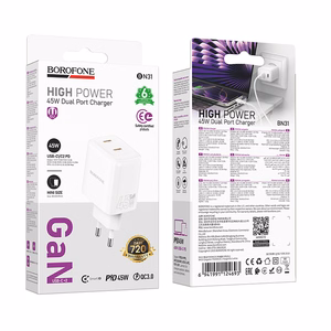 Borofone Wall charger BN31 Cargador GaN - 2xType C - QC 3.0 PD 45W white