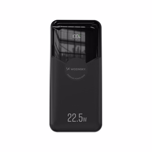 Wozinsky WFC-15B 20000mAh 22.5W varavirtalähde, PD20W, sisäänrakennetut Lightning- ja USB-C-kaapelit, musta