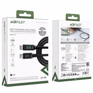Acefast C7-03 USB-C USB-C 100W 1.2m kaapeli näytöllä - musta