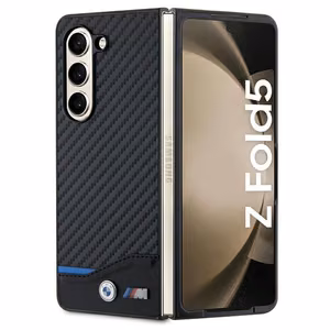 BMW Nahkainen Carbon Suojakuori Samsung Galaxy Z Fold 5:lle - musta