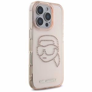 Karl Lagerfeld suojakuori iPhone 16 Pro:lle KLHCP16LHKHDCELP (IML Rhinestones S K Head) - vaaleanpunainen