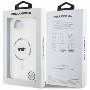 Karl Lagerfeld IML Metal Karl Head MagSafe Alkuperäinen Pussi iPhone 17e/16e:lle - Valkoinen