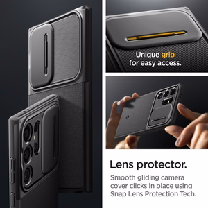 Spigen Optik Armor suojakuori Samsung Galaxy S24 Ultra:lle musta