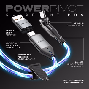 STATIK PowerPivot Pro, hehkuva LED-kaapeli, USB-C – USB-C, 1 m, musta