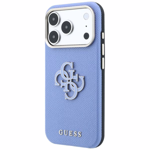 Guess Grained & Big Resin Logo -suojakuori iPhone 18 Pro Max / 17 Pro Max – sininen
