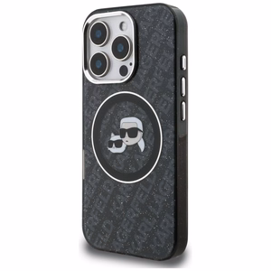 Karl Lagerfeld IML Glitter Karl & Choupette Heads Logo MagSafe Suojakuori iPhone 16 Pro Max - musta