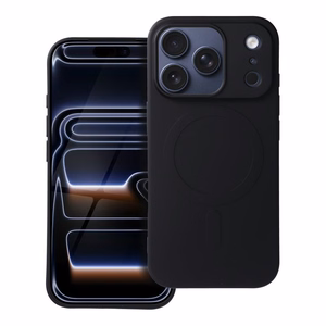 Silikoninen Mag Cover iPhone 17 PRO:lle MagSafe-yhteensopiva (iso reikä) musta