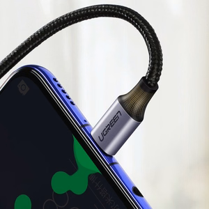 Ugreen US255 50125 USB-C (suora) / USB-C (kulma) PD QC -kaapeli 60W 3A 2m - harmaa