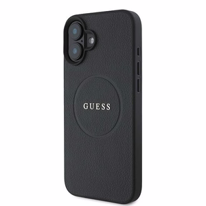 Guess Grained Gold Ring MagSafe Suojakuori iPhone 16 Plus:lle - Musta
