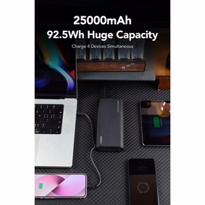 Ulkoinen akku Veger TCE130 (W2503) PD 130W 25000 mAh sisäänrakennetuilla Type C -kaapeleilla / Lightning musta