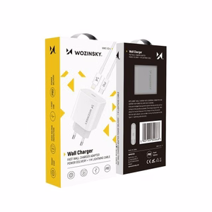 Laturi Wozinsky Quick Charge, valkoinen PD 20W + Type-C / Lightning valkoinen kaapeli 100cm