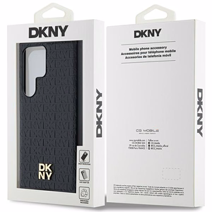 DKNY Nahkainen Pattern Metal Logo MagSafe Suojakuori Samsung Galaxy S24 Ultra:lle - Musta