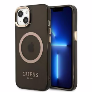 Guess Gold Outline läpinäkyvä MagSafe Suojakuori iPhone 13:lle - musta