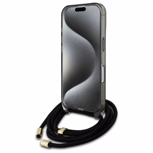 Guess Crossbody Cord Script MagSafe Suojakuori iPhone 16:lle - musta