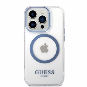 Guess Metal Outline MagSafe suojakuori iPhone 14 Pro:lle - sininen