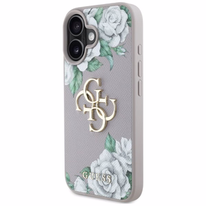 Guess Grained Roses Big 4G Logo Suojakuori iPhone 16:lle - violetti