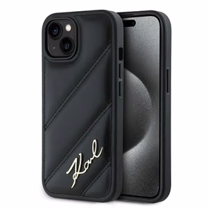Karl Lagerfeld Diagonal Quilted Script Suojakuori iPhone 15 / 14 / 13:lle - musta