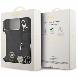 Guess 4G Strass Logo & Big Strap Metal Buttons MagSafe suojakuori iPhone 17 Pro Max - musta