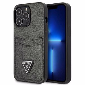 Guess GUHCP13LP4TPK iPhone 13 Pro / 13 6.1" musta/musta kova Suojakuori 4G Triangle Logo Cardslot