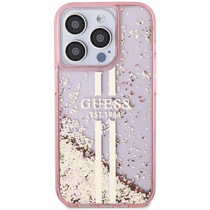 Guess suojakuori iPhone 15 Pro GUHCP15LLFCSEGP Liquid Glitter Gold Stripes vaaleanpunainen