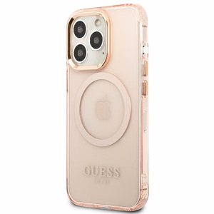 Guess Gold Outline läpinäkyvä MagSafe suojakuori iPhone 13 Pro Max:lle - vaaleanpunainen