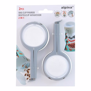 Alpina 2-in-1 food-bag sealing clips with pouring spout, 2 pcs.