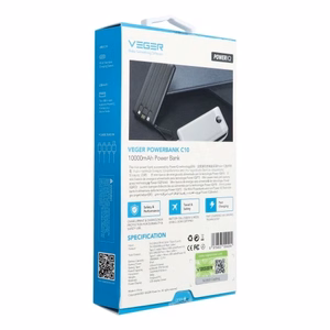 Varavirtalähde Veger C10 (W1116) 10000 mAh sisäänrakennetuilla Micro-USB / Type-C / Lightning -kaapeleilla musta