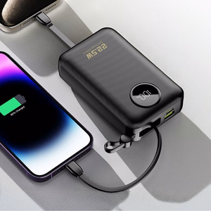 Dudao K14+ varavirtalähde 20000mAh 22.5W USB-C / USB-A / sisäänrakennetut Lightning- ja USB-C-kaapelit - musta