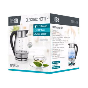 TEESA sähköinen lasi- ja teräsvedenkeitin, 2200 W, musta, 1,7 l