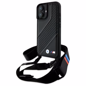 BMW M Edition Carbon Stripe & hihna suojakuori iPhone 16 Plus:lle - musta