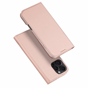 Dux Ducis Skin Pro Suojakuori iPhone 16 Pro Max:lle kansiosella ja korttilokerolla - vaaleanpunainen