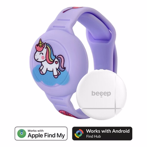 Beeep OneTag -paikannin lasten silikonirannekkeella, Unicorn, Apple Find My / Android