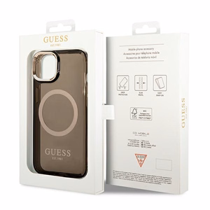 Guess GUHMP14SHTCMK iPhone 14 6.1" musta/musta kova kotelo Gold Outline läpikuultava MagSafe kultainen ääriviivat