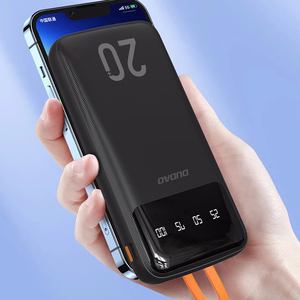 Dudao suuren kapasiteetin tehopankki 4 sisäänrakennetulla kaapelilla 20000mAh USB Type C + micro USB + Lightning + USB-A (tulo) - musta (Dudao K6Pro+)