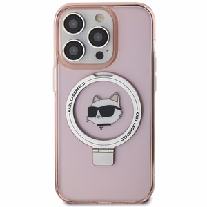 Karl Lagerfeld KLHMP15LHMRSCHP iPhone 15 Pro 6.1 vaaleanpunainen/vaaleanpunainen kovakuori Ring Stand Choupette Head MagSafe