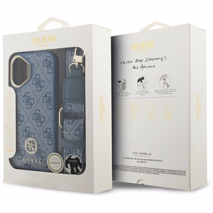 Guess 4G Strass Logo & Big Strap Metal Buttons MagSafe suojakuori iPhone 17 - sininen